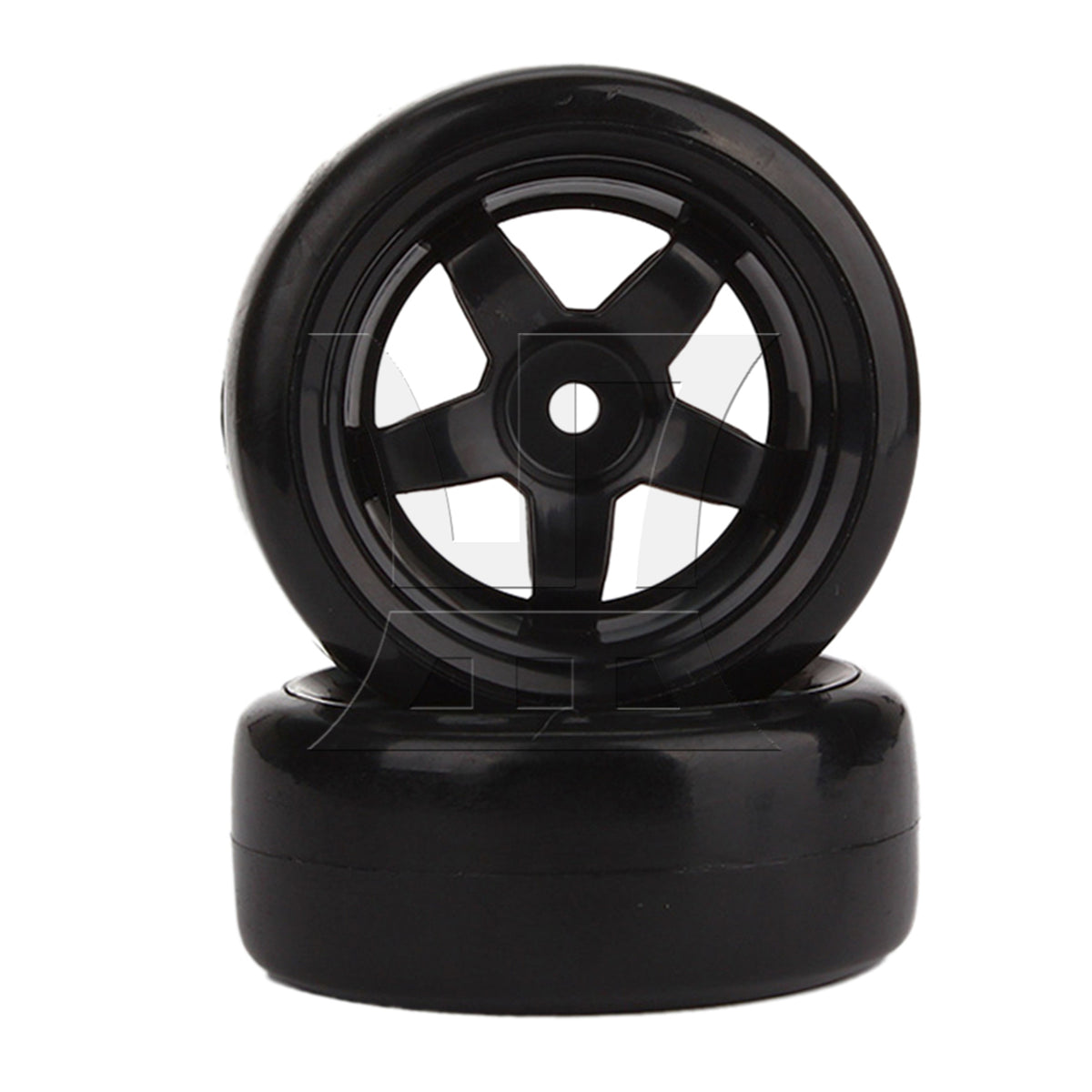 BQLZR 4pcs Black 5 Spoke Wheel Rims & Smooth Tires for RC 1:10 Drift Car Plastic