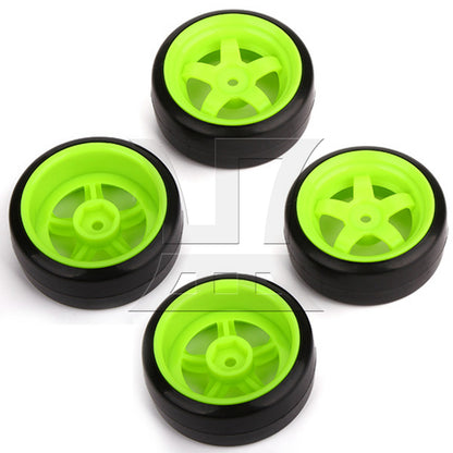 BQLZR 4x Drift Tire & Green Wheel Rim for RC 1:10 On Road Racing Car & Drift Car Black