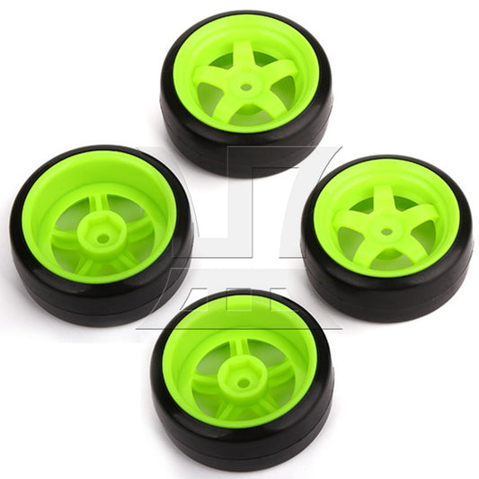 BQLZR 4x Drift Tire & Green Wheel Rim for RC 1:10 On Road Racing Car & Drift Car Black