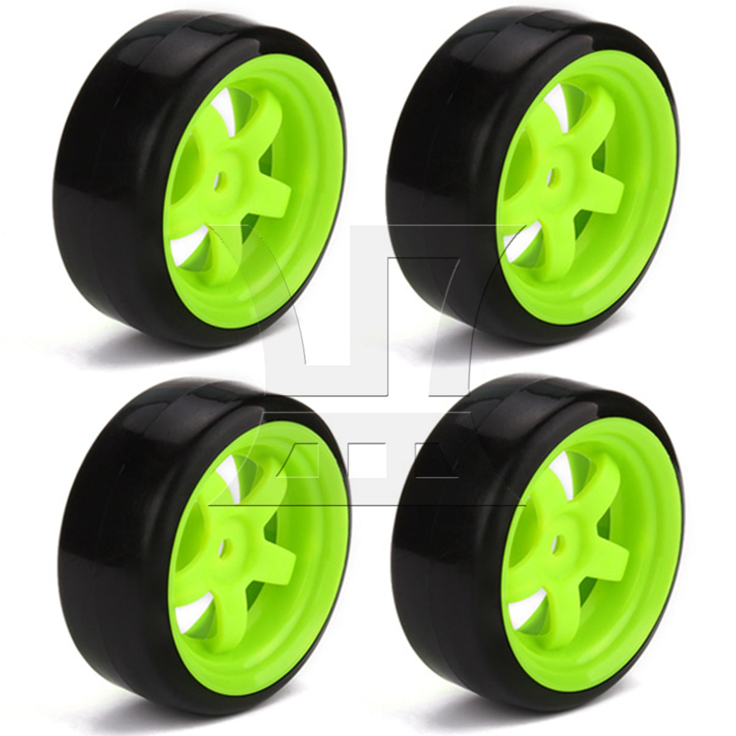 BQLZR 4x Drift Tire & Green Wheel Rim for RC 1:10 On Road Racing Car & Drift Car Black
