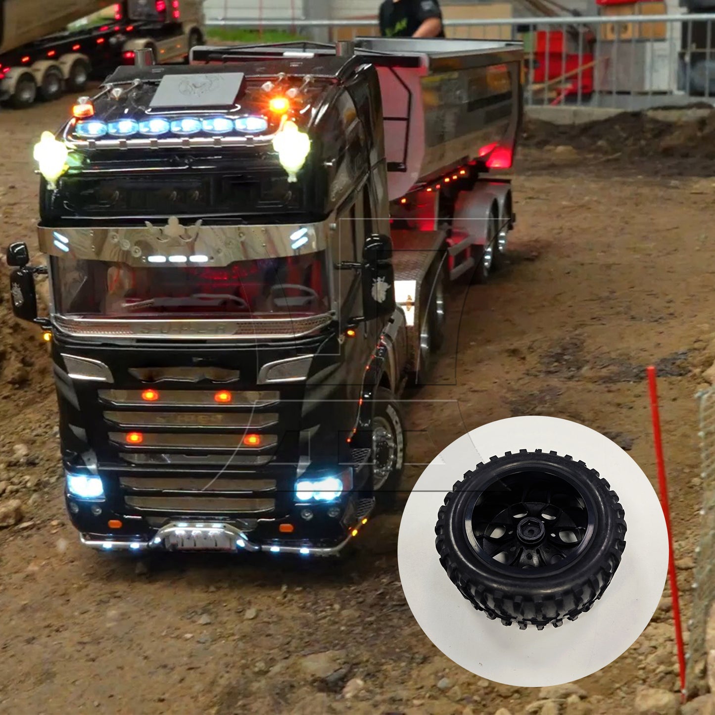 BQLZR Black RC 1:10 Truck Water Wave Tires + Wheel Hub 12mm Pack of 4