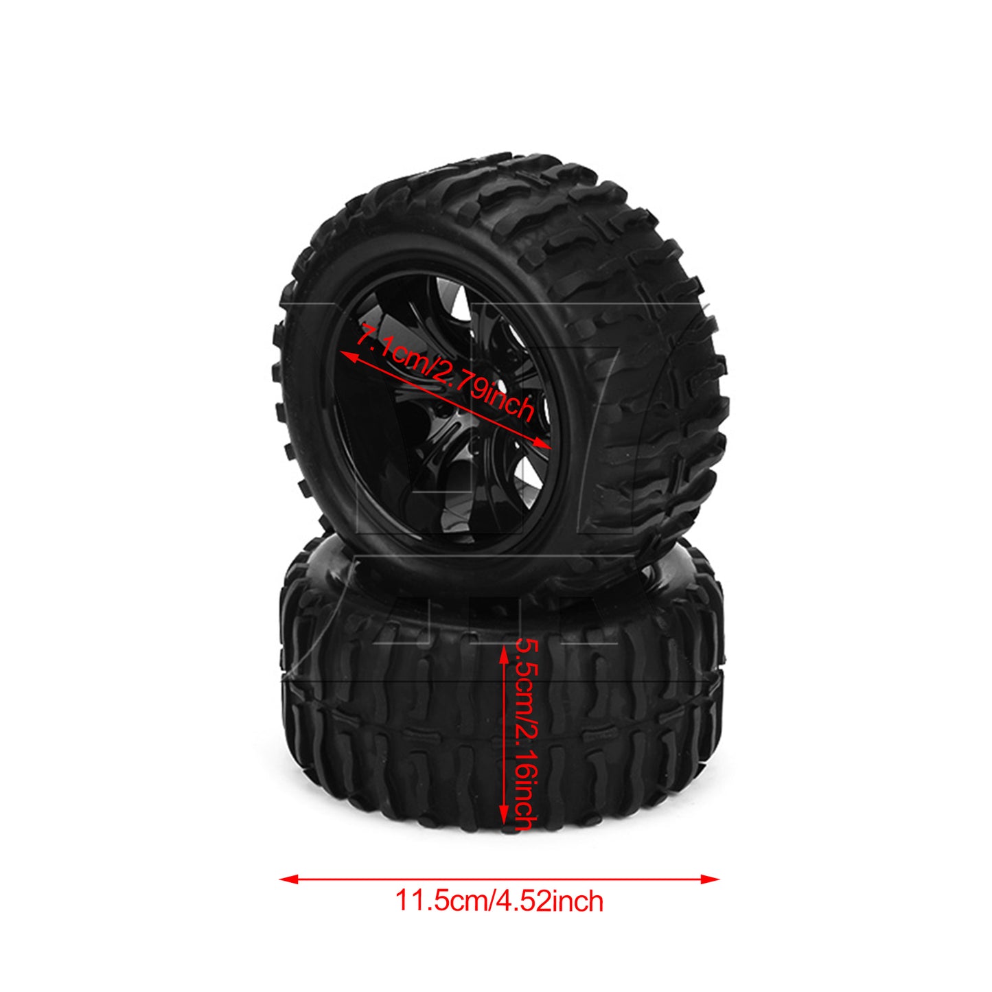 BQLZR Black RC 1:10 Truck Water Wave Tires + Wheel Hub 12mm Pack of 4