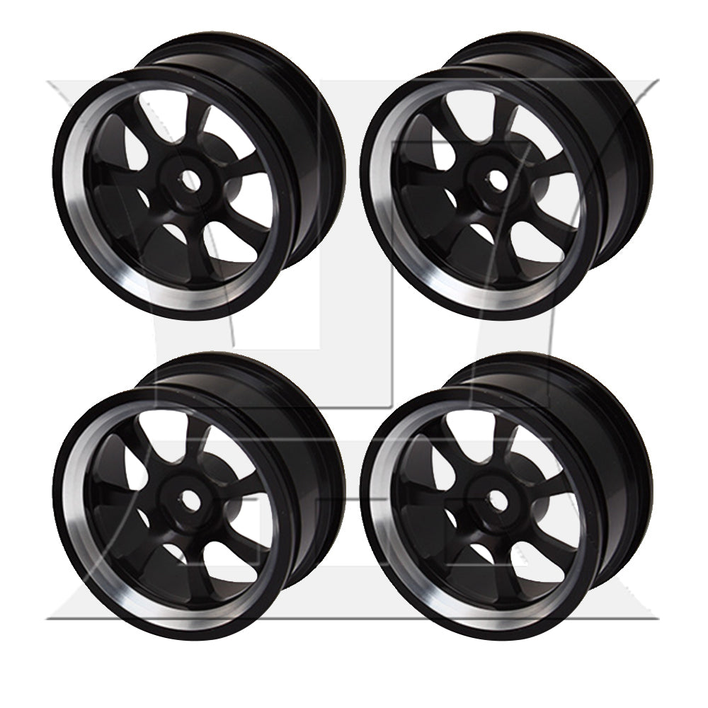 BQLZR 4 x RC 1:10 On-Road Car Plastic Drift Tire Sets & Black Alloy 7-Spoke Wheel Rim
