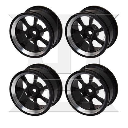 BQLZR 4 x RC 1:10 On-Road Car Plastic Drift Tire Sets & Black Alloy 7-Spoke Wheel Rim