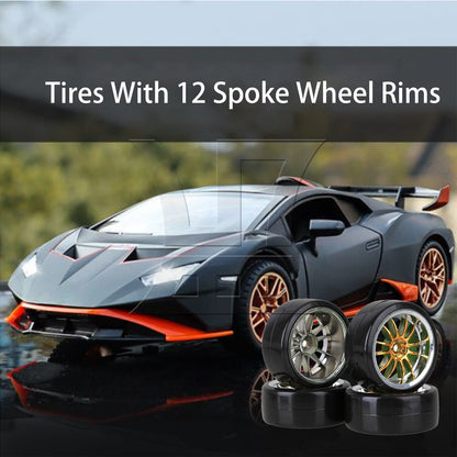 BQLZR 4PCS RC1:10 Drift Car Black Plastic Slick Tires With 12-Spoke Wheel Rims
