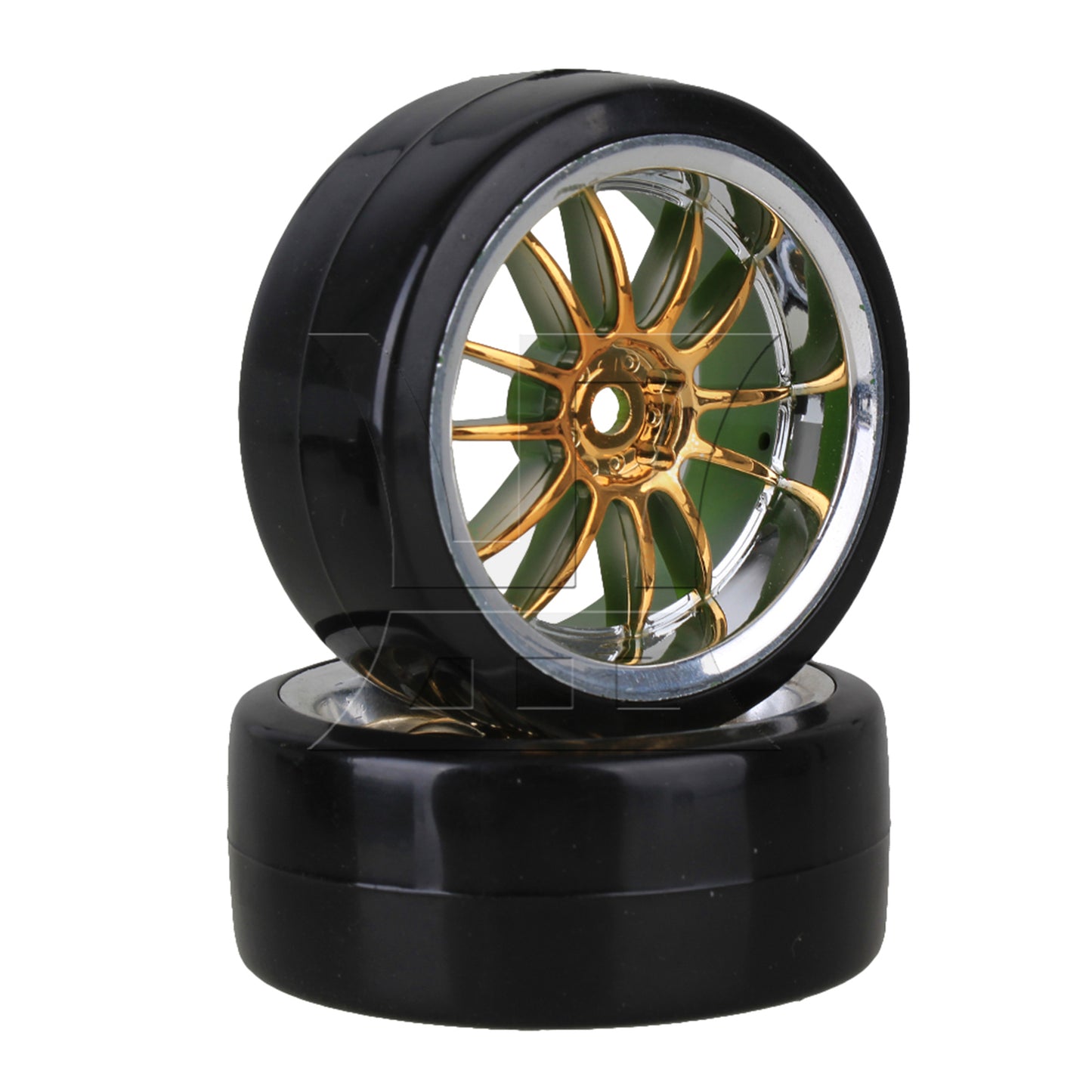 BQLZR 4PCS RC1:10 Drift Car Black Plastic Slick Tires With 12-Spoke Wheel Rims