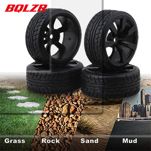 BQLZR 4PCS Rubber Tires with 7-spoke Plastic Wheel Rims RC1:10 On-road Racing Car