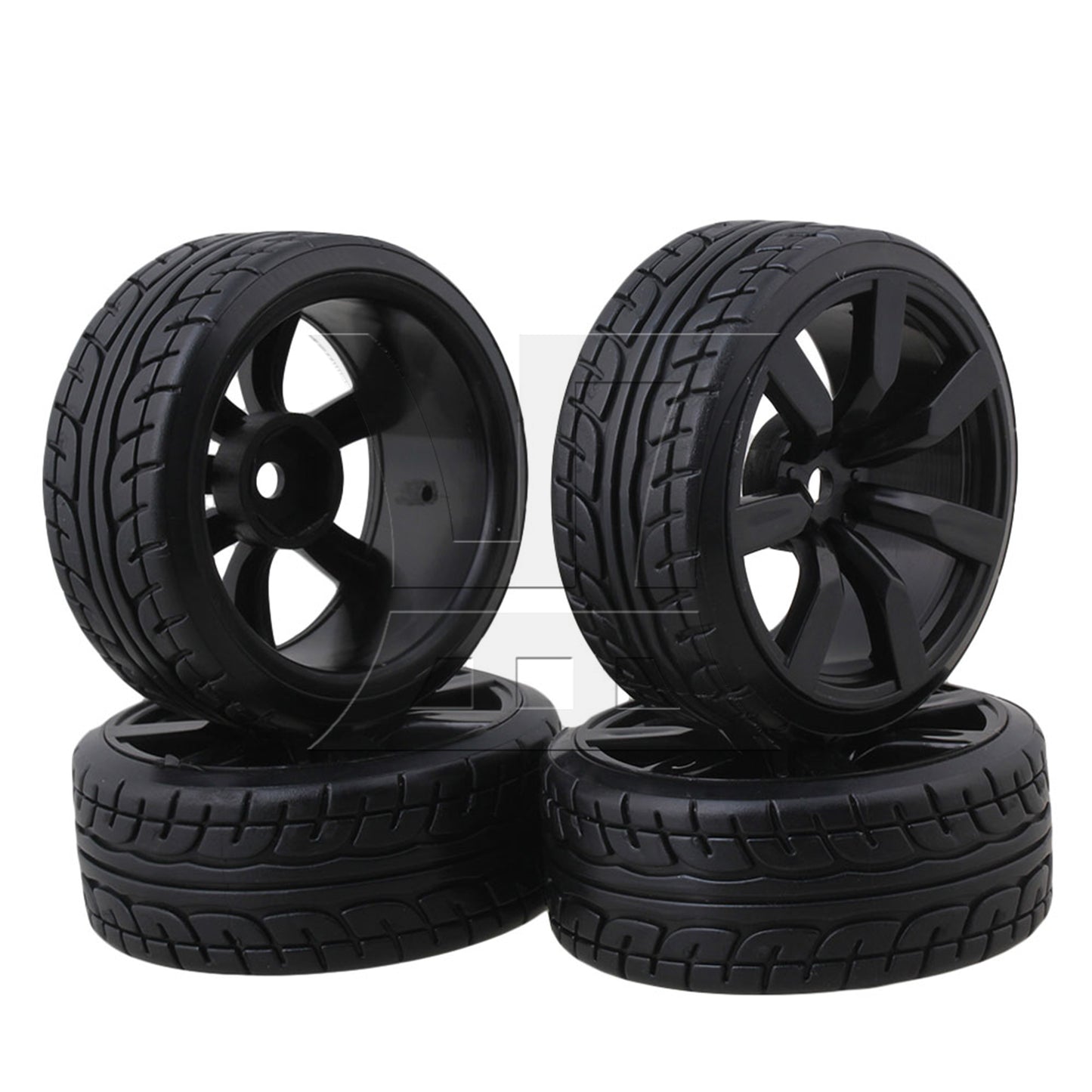 BQLZR 4PCS Rubber Tires with 7-spoke Plastic Wheel Rims RC1:10 On-road Racing Car
