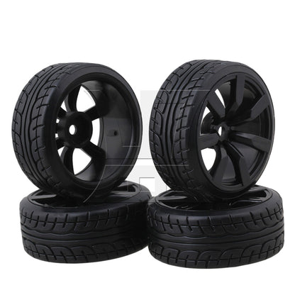 BQLZR 4PCS Rubber Tires with 7-spoke Plastic Wheel Rims RC1:10 On-road Racing Car