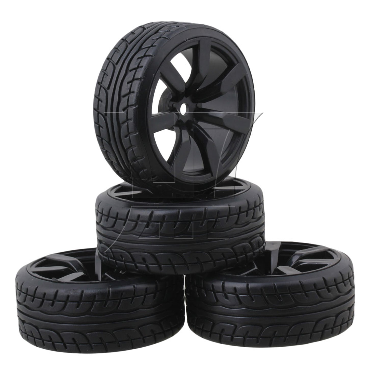 BQLZR 4PCS Rubber Tires with 7-spoke Plastic Wheel Rims RC1:10 On-road Racing Car