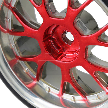 BQLZR 4PCS RC1:10 Drift Car Red+Black Smooth Tires With Y shape Hub Wheel Rim