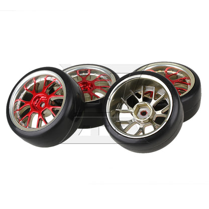 BQLZR 4PCS RC1:10 Drift Car Red+Black Smooth Tires With Y shape Hub Wheel Rim