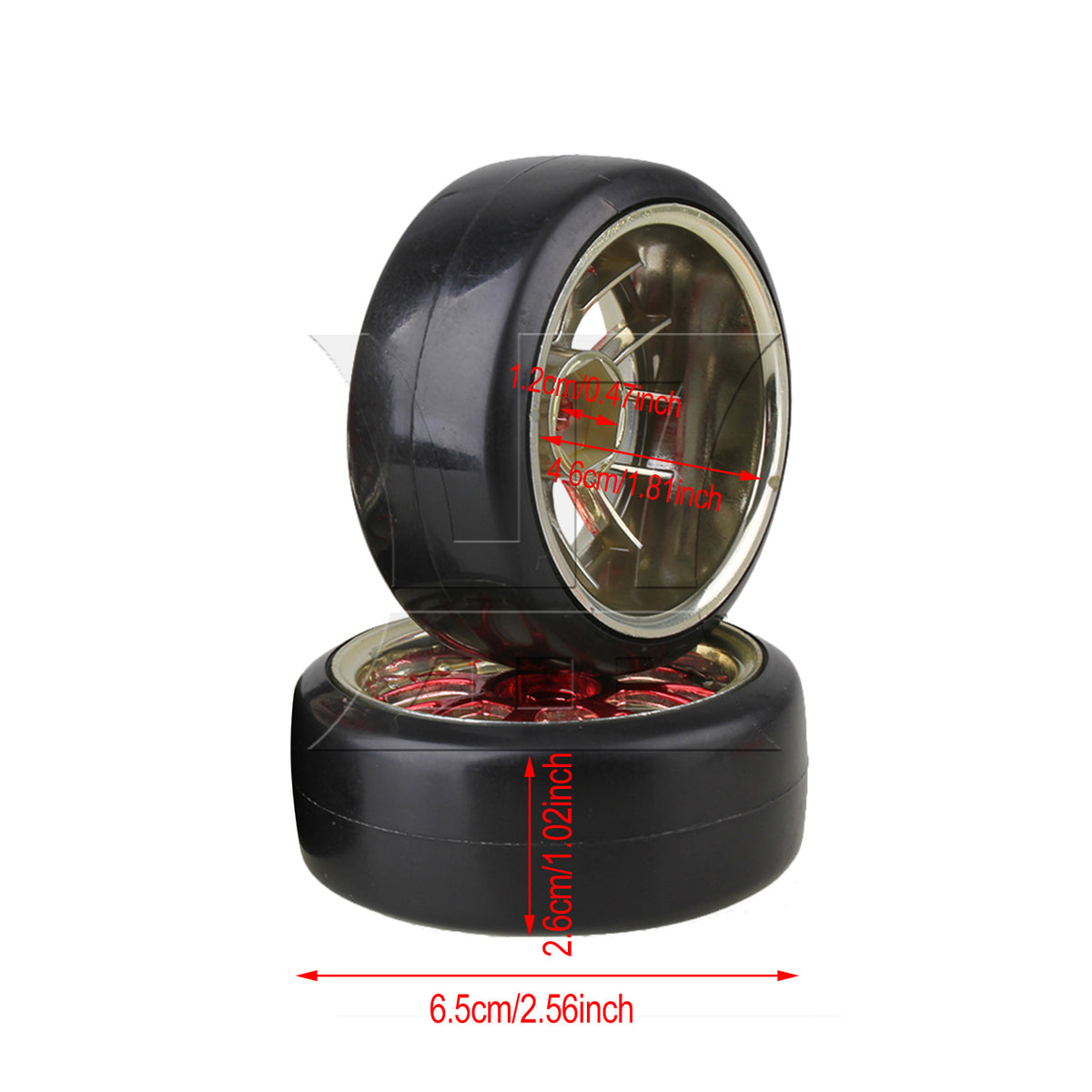BQLZR 4PCS RC1:10 Drift Car Red+Black Smooth Tires With Y shape Hub Wheel Rim