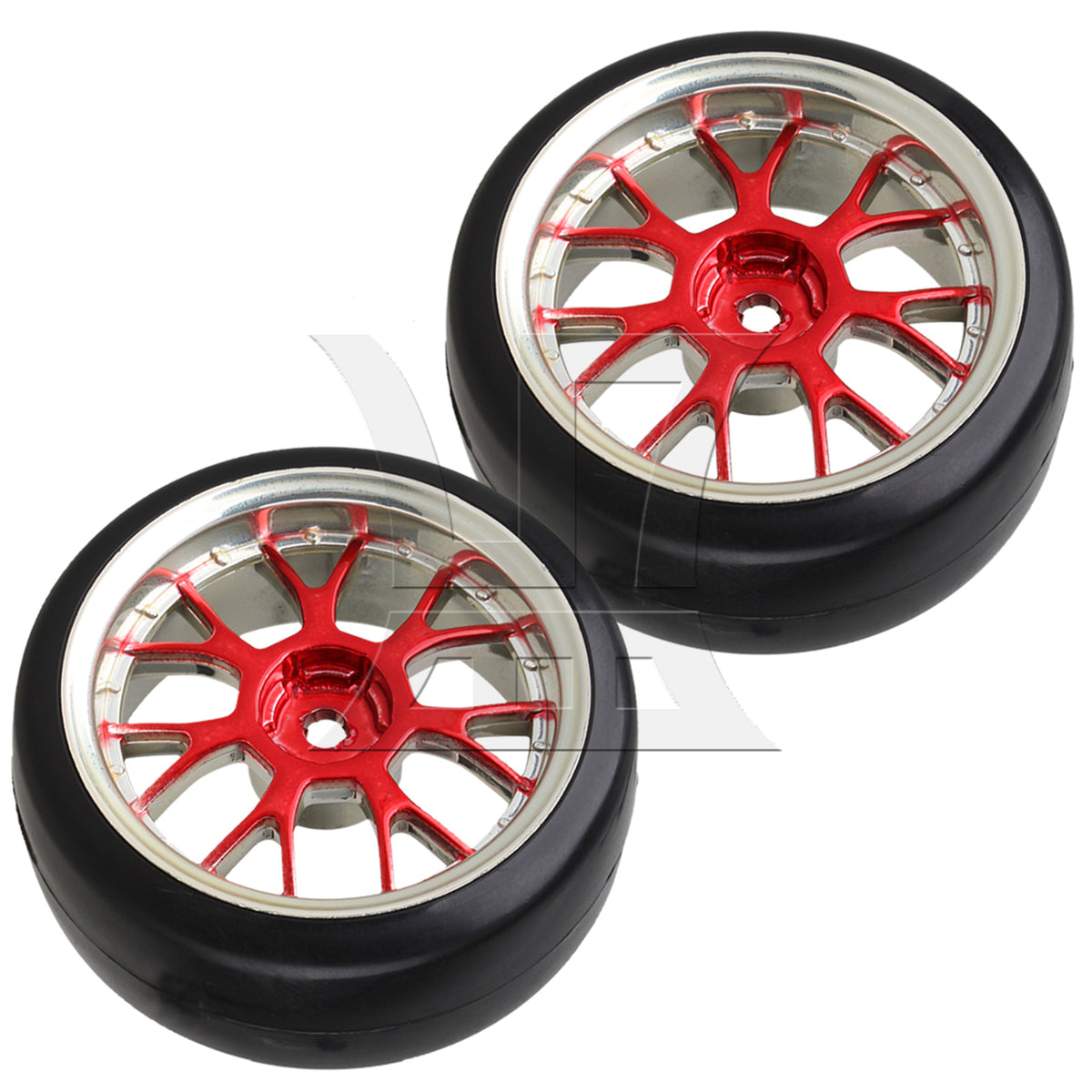 BQLZR 4PCS RC1:10 Drift Car Red+Black Smooth Tires With Y shape Hub Wheel Rim