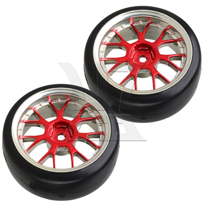 BQLZR 4PCS RC1:10 Drift Car Red+Black Smooth Tires With Y shape Hub Wheel Rim
