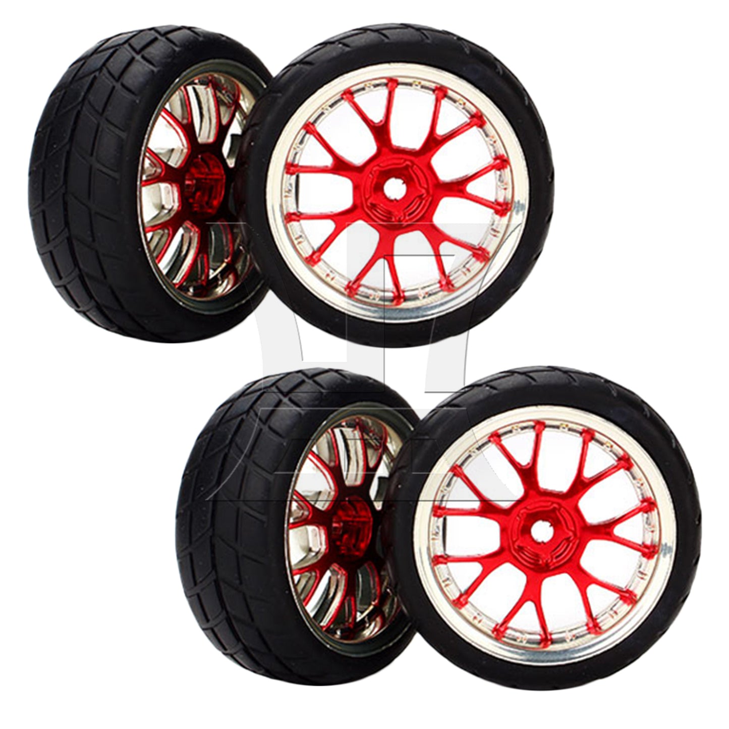 BQLZR 4PCS RC 1:10 Racing Car Y shape Hub Wheel Rim Grid Grain Tires Red and Black