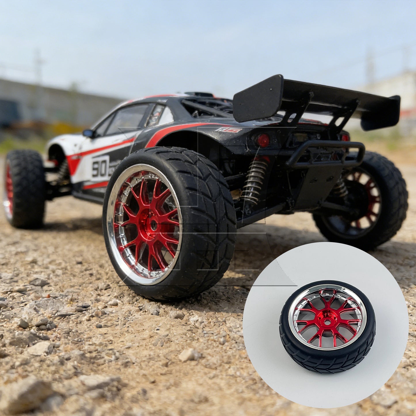 BQLZR 4PCS RC 1:10 Racing Car Y shape Hub Wheel Rim Grid Grain Tires Red and Black