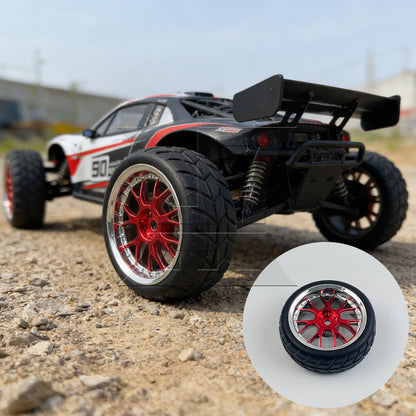 BQLZR 4PCS RC 1:10 Racing Car Y shape Hub Wheel Rim Grid Grain Tires Red and Black