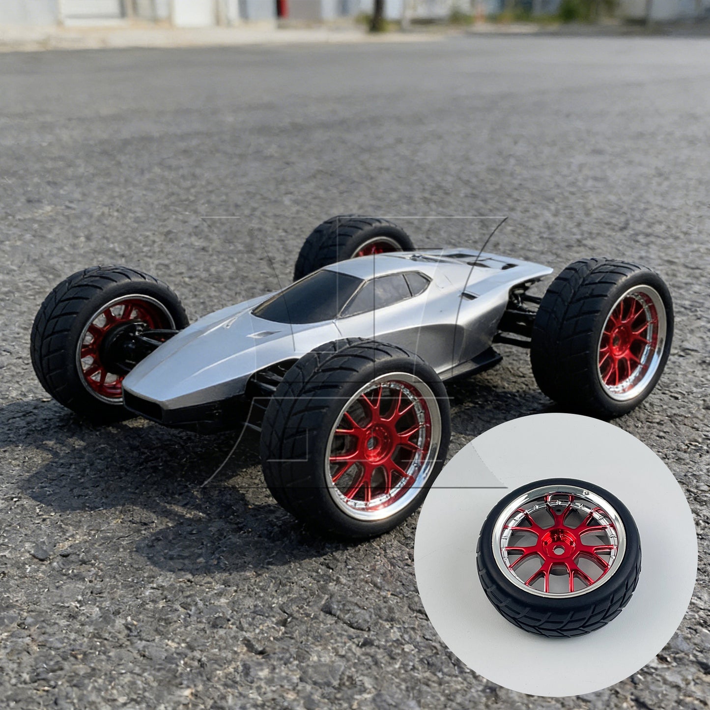 BQLZR 4PCS RC 1:10 Racing Car Y shape Hub Wheel Rim Grid Grain Tires Red and Black