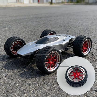BQLZR 4PCS RC 1:10 Racing Car Y shape Hub Wheel Rim Grid Grain Tires Red and Black