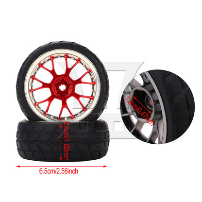 BQLZR 4PCS RC 1:10 Racing Car Y shape Hub Wheel Rim Grid Grain Tires Red and Black