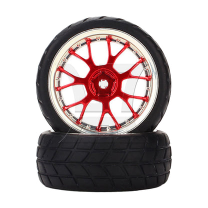 BQLZR 4PCS RC 1:10 Racing Car Y shape Hub Wheel Rim Grid Grain Tires Red and Black
