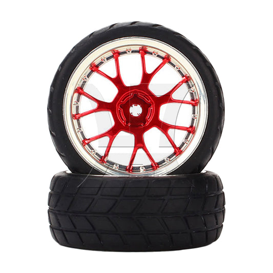 BQLZR 4PCS RC 1:10 Racing Car Y shape Hub Wheel Rim Grid Grain Tires Red and Black