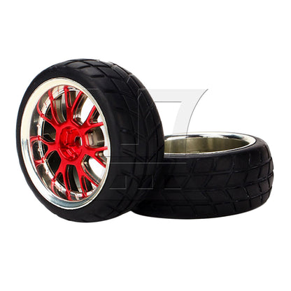 BQLZR 4PCS RC 1:10 Racing Car Y shape Hub Wheel Rim Grid Grain Tires Red and Black
