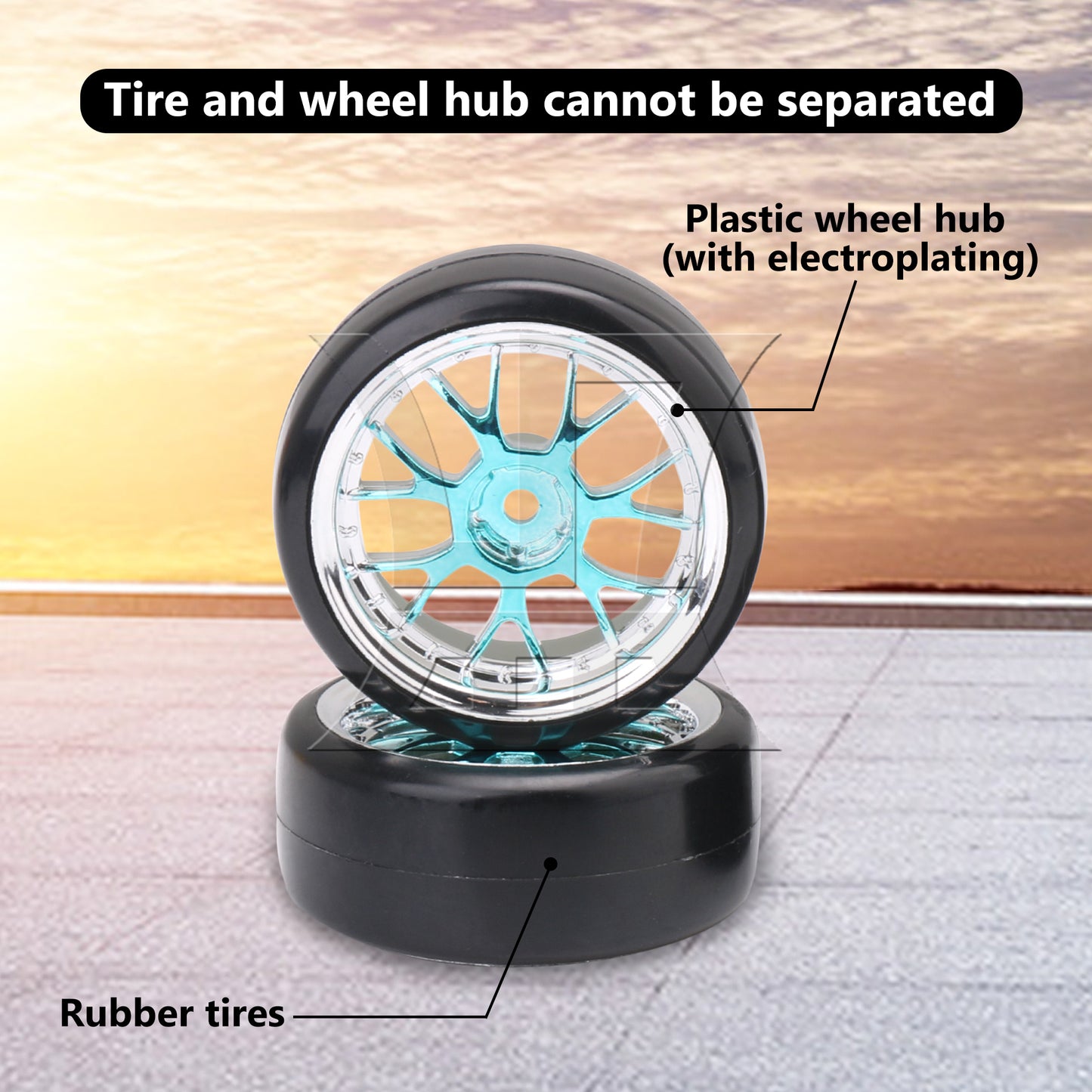 BQLZR Drift Tires & Y Shape Blue Hub Wheel Rims for RC 1:10 Drift Car Black Plastic