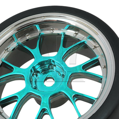 BQLZR Drift Tires & Y Shape Blue Hub Wheel Rims for RC 1:10 Drift Car Black Plastic