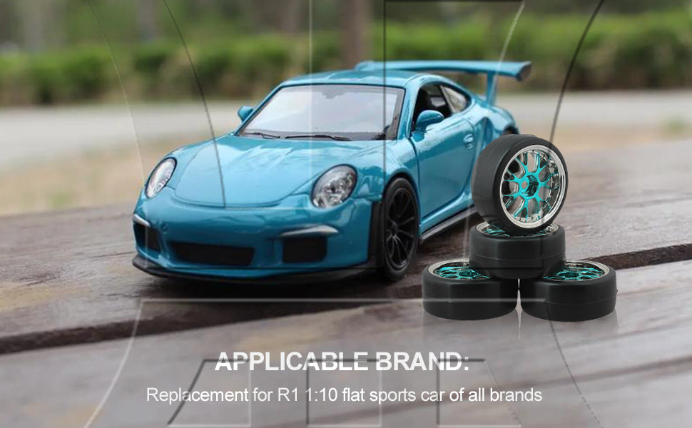 BQLZR Drift Tires & Y Shape Blue Hub Wheel Rims for RC 1:10 Drift Car Black Plastic
