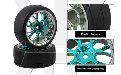 BQLZR Drift Tires & Y Shape Blue Hub Wheel Rims for RC 1:10 Drift Car Black Plastic
