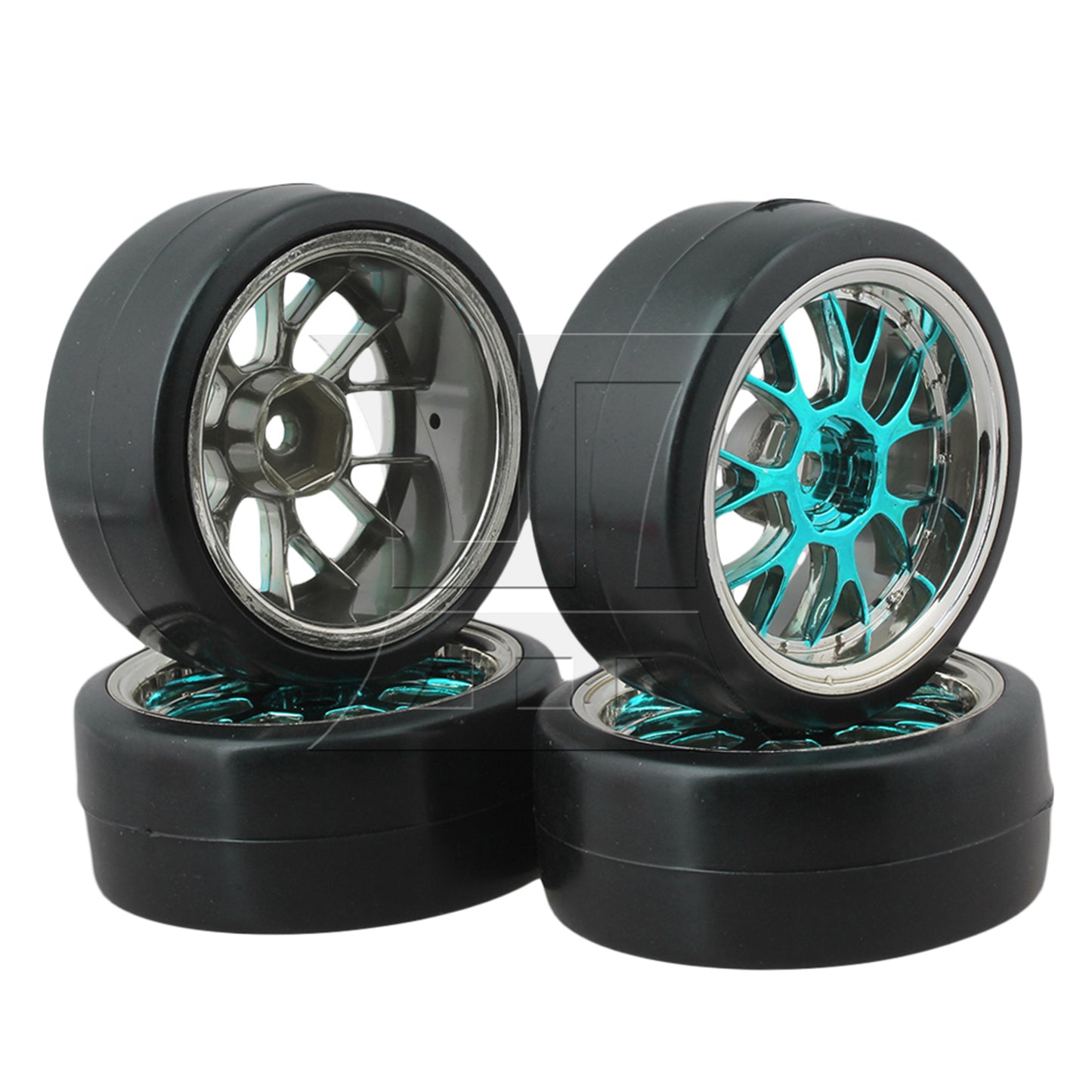BQLZR Drift Tires & Y Shape Blue Hub Wheel Rims for RC 1:10 Drift Car Black Plastic