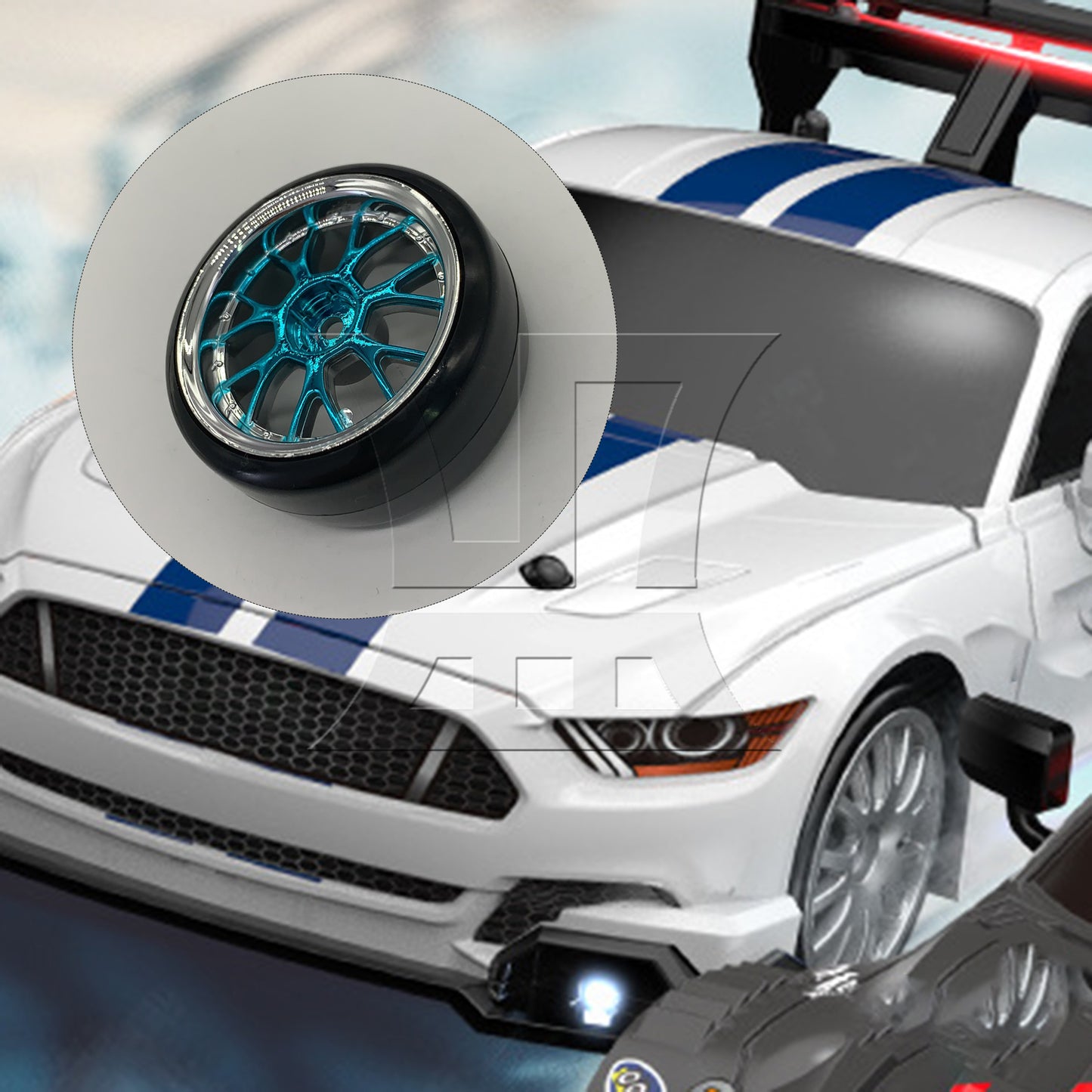 BQLZR Drift Tires & Y Shape Blue Hub Wheel Rims for RC 1:10 Drift Car Black Plastic