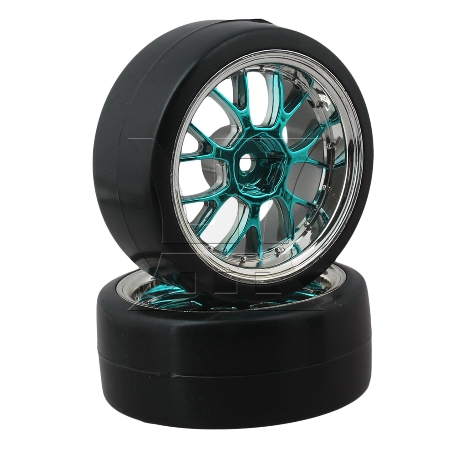 BQLZR Drift Tires & Y Shape Blue Hub Wheel Rims for RC 1:10 Drift Car Black Plastic