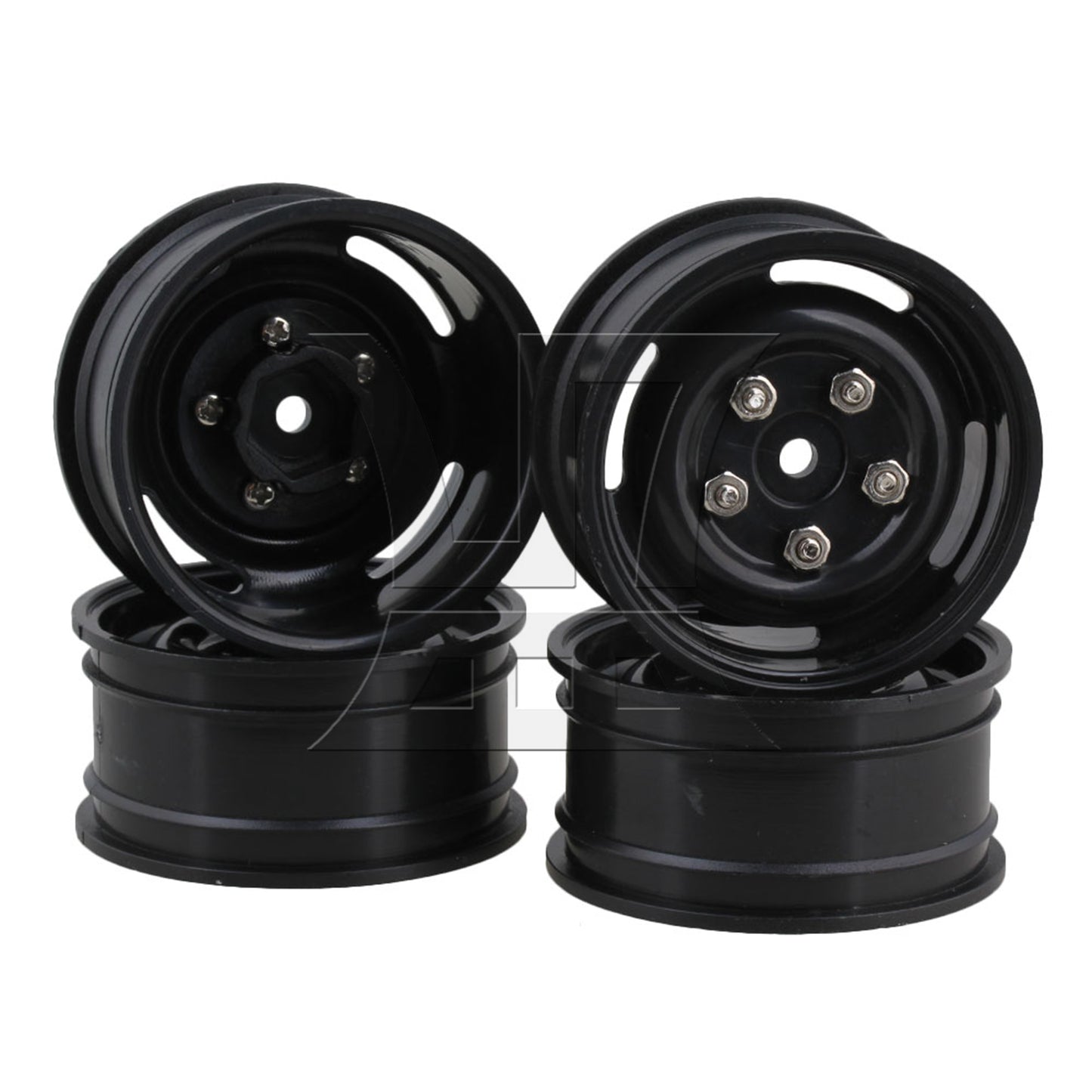 BQLZR Black Plastic Wheel Rims w/Screws Rubber Tires fit RC 1:10 Class Rock Crawler