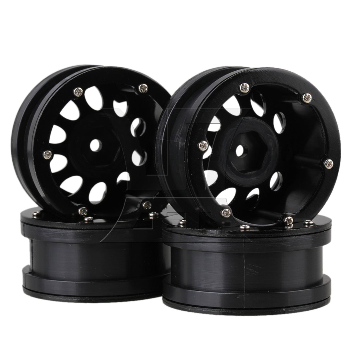 BQLZR 4pcs Plastic 10 Hole Wheel Rim Alloy Beadlock for RC1:10 Rock Crawler Black
