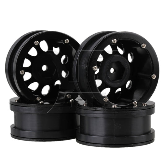 BQLZR 4pcs Plastic 10 Hole Wheel Rim Alloy Beadlock for RC1:10 Rock Crawler Black