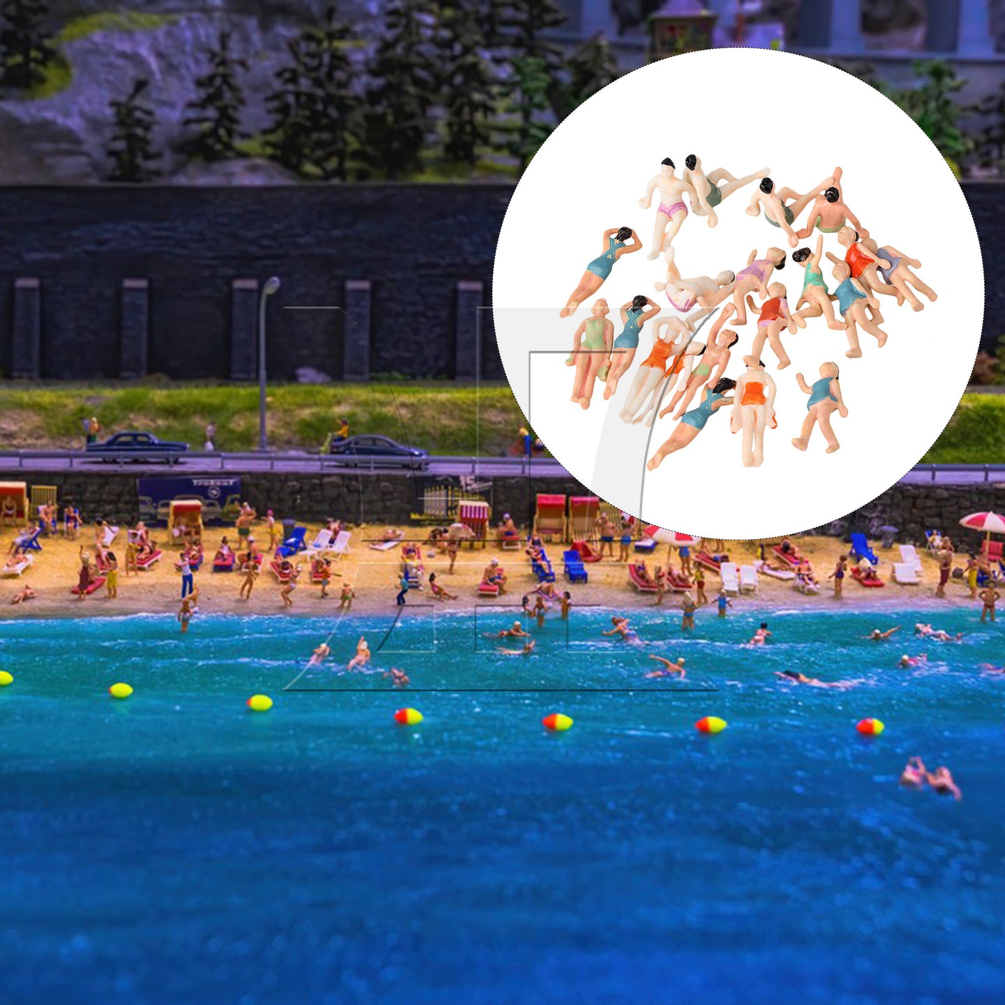 BQLZR 20 Pieces UnPainted Miniature 1:75 Swimming People Model Multicolor