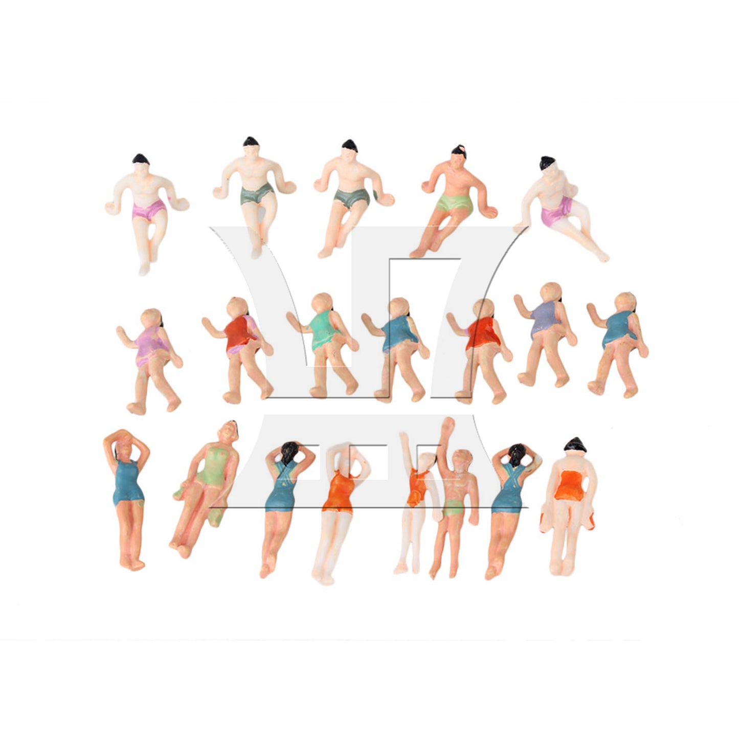 BQLZR 20 Pieces UnPainted Miniature 1:75 Swimming People Model Multicolor