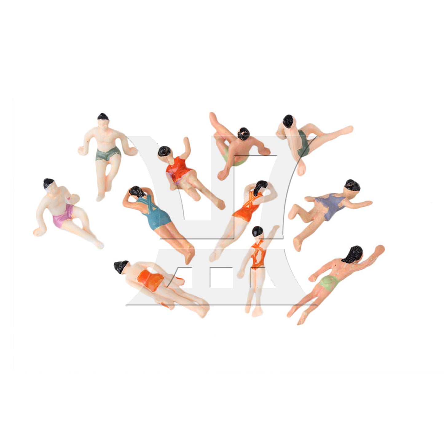 BQLZR 20 Pieces UnPainted Miniature 1:75 Swimming People Model Multicolor