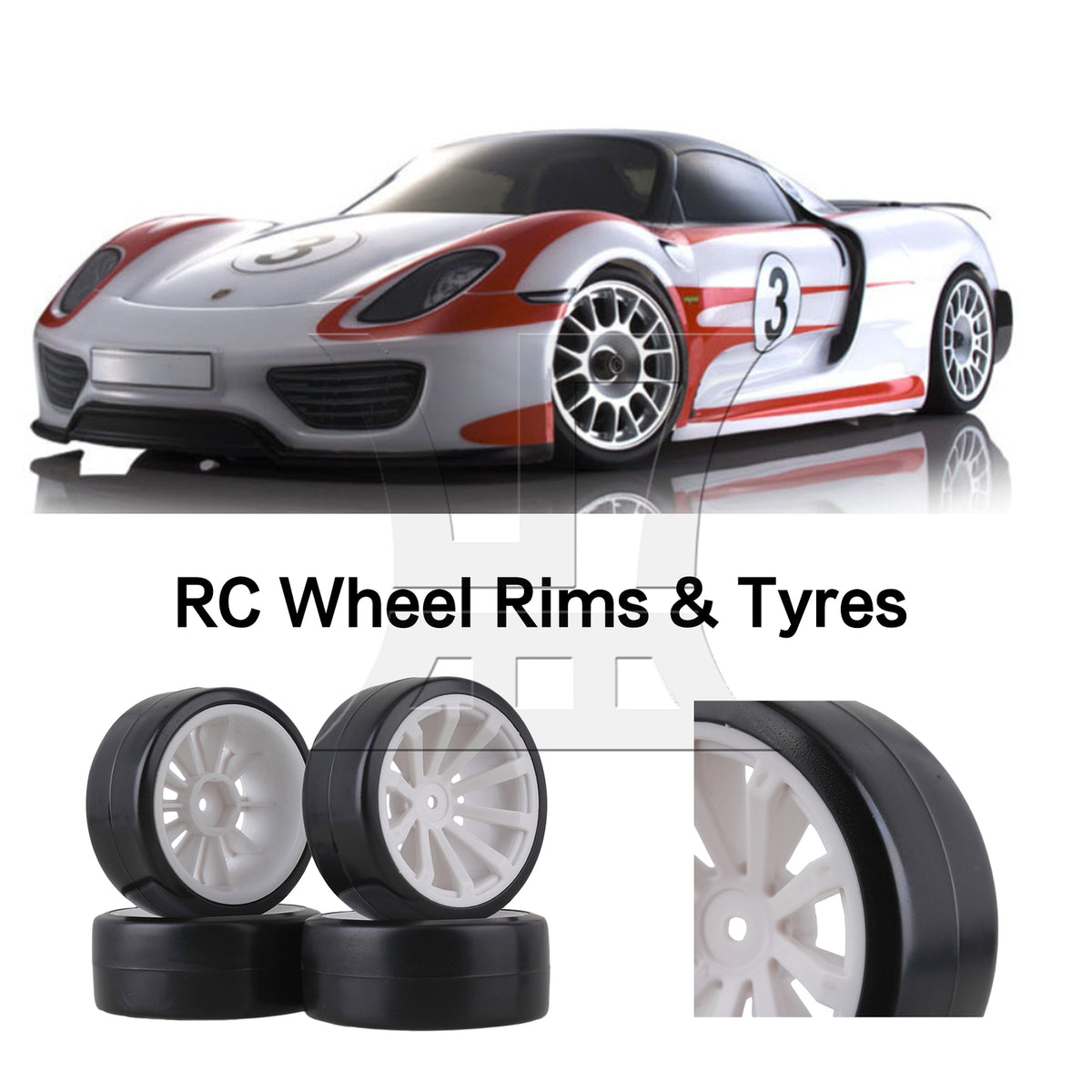 BQLZR 4pcs RC1:10 On Road Car 10 Spoke White Wheel Rims + Black Drift Tyres BQLZR