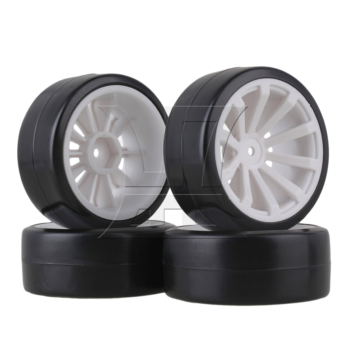 BQLZR 4pcs RC1:10 On Road Car 10 Spoke White Wheel Rims + Black Drift Tyres BQLZR