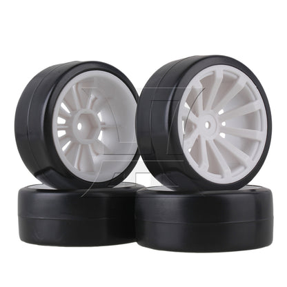 BQLZR 4pcs RC1:10 On Road Car 10 Spoke White Wheel Rims + Black Drift Tyres BQLZR