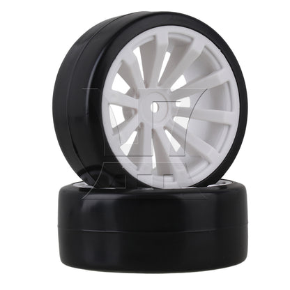 BQLZR 4pcs RC1:10 On Road Car 10 Spoke White Wheel Rims + Black Drift Tyres BQLZR