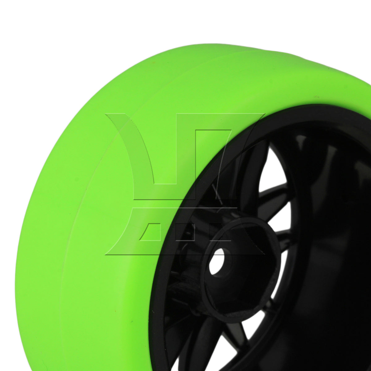 BQLZR 4pcs BQLZR RC1:10 On Road Car Black 14 Spoke Wheel Rims + Green Drift Tyres