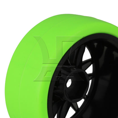 BQLZR 4pcs BQLZR RC1:10 On Road Car Black 14 Spoke Wheel Rims + Green Drift Tyres