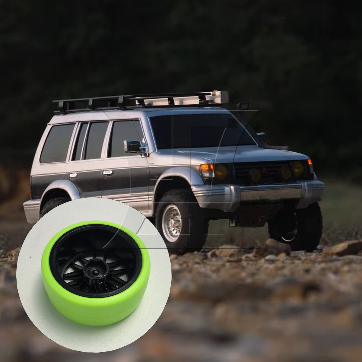 BQLZR 4pcs BQLZR RC1:10 On Road Car Black 14 Spoke Wheel Rims + Green Drift Tyres
