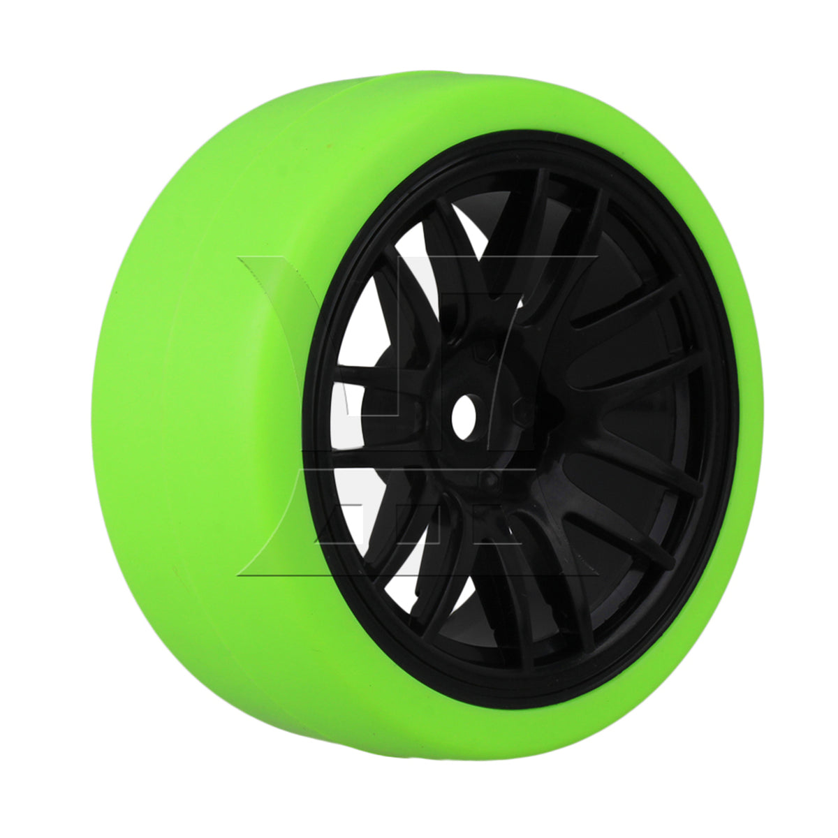 BQLZR 4pcs BQLZR RC1:10 On Road Car Black 14 Spoke Wheel Rims + Green Drift Tyres