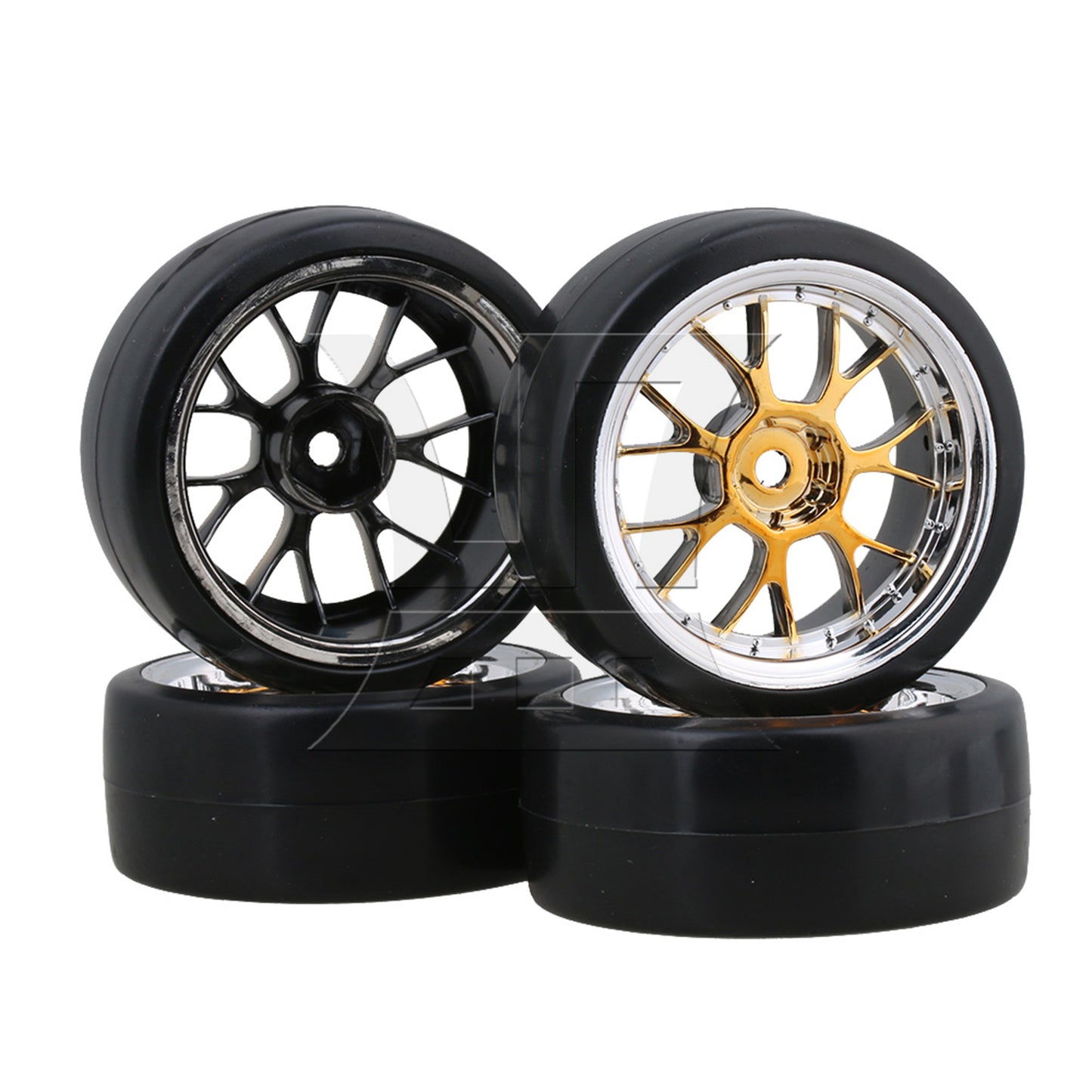 BQLZR  RC1:10 On Road Car Y Shape Yellow Wheel Rims W/ Smooth Drift Tyre 290149